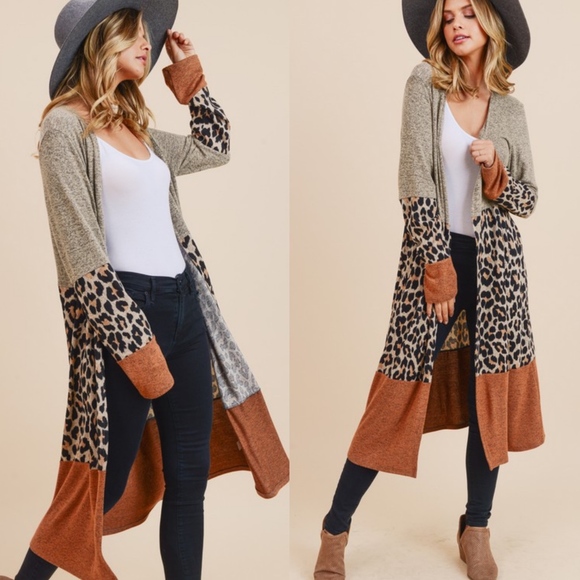 🎈Last1️⃣Animal Print Long Cardigan Color Block - Picture 2 of 5